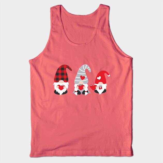 Gnome family, Three Gnomes Holding Hearts, Valentine's Day, Valentine ,Valentine Shirt Design Tank Top by maliGnom